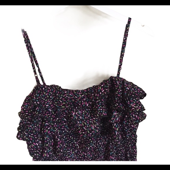 NWT STUDIO SPA Confetti Print Sleeveless Dress W Tiered Ruffle Overlay Black L - Picture 6 of 12